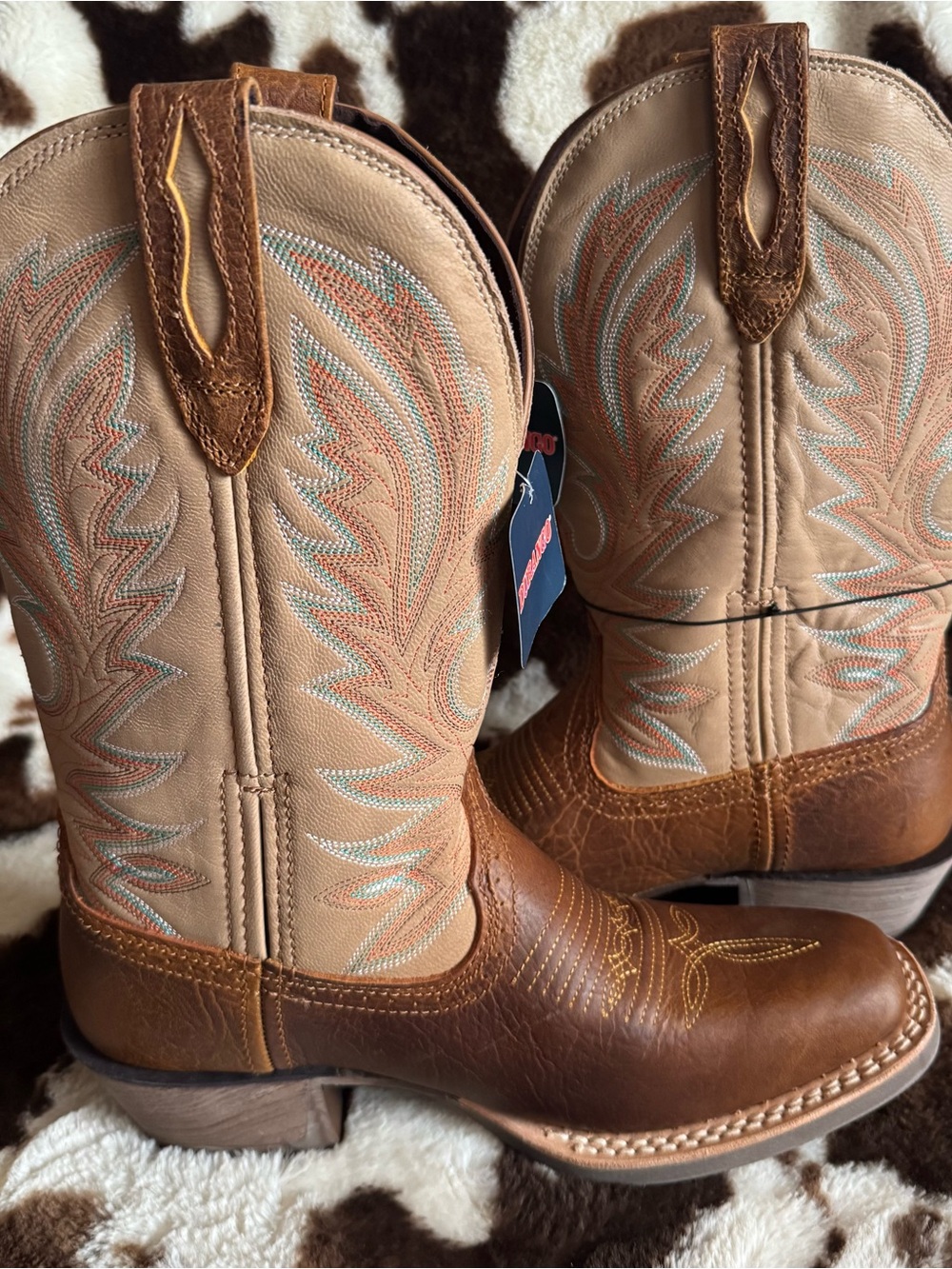 Durango Two-Tone Tan and Brown Western Mens Cowboy Boots Size 9
